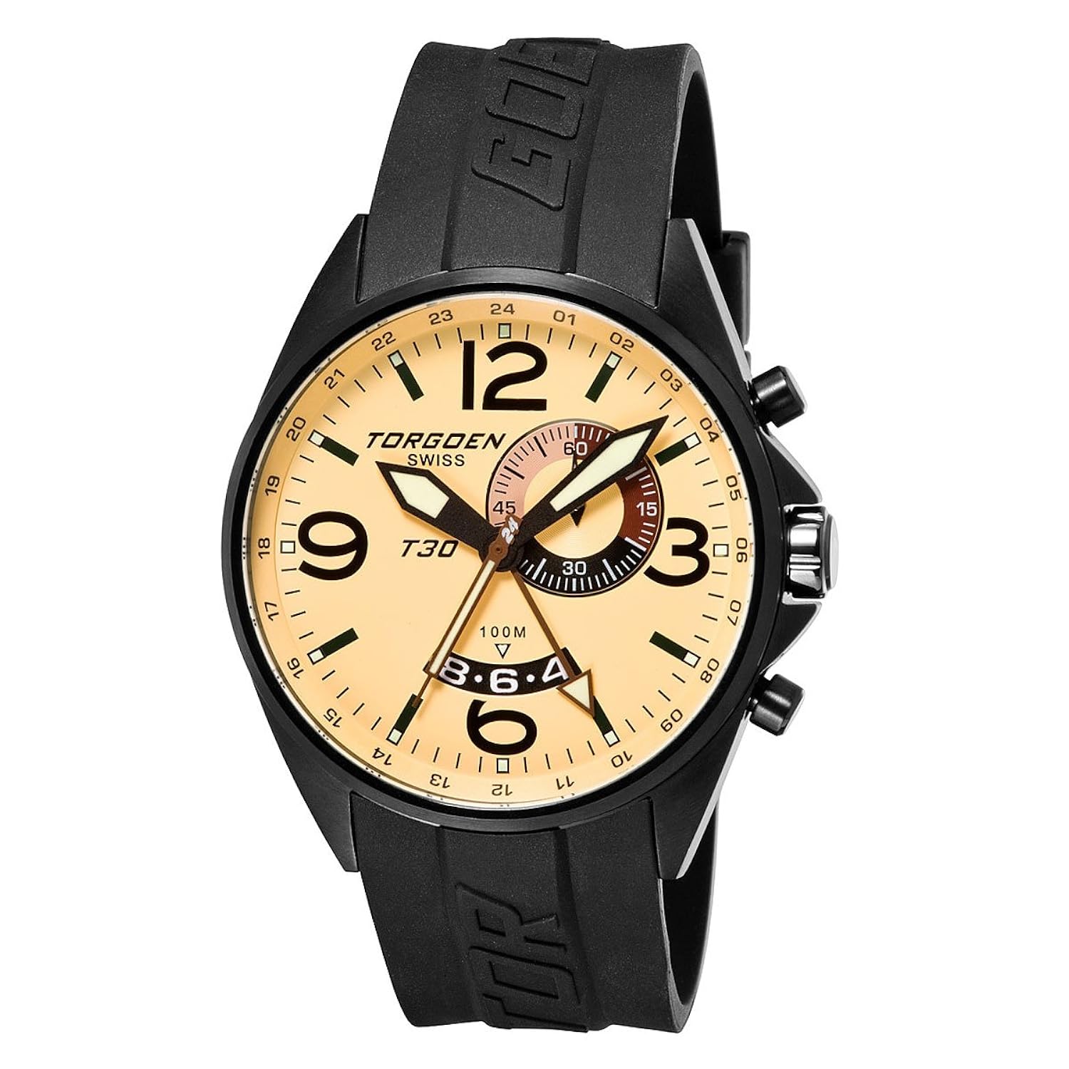 torgoen swiss t30302男式石英 pilot 手表,米色表盘, gmt ,报警,大